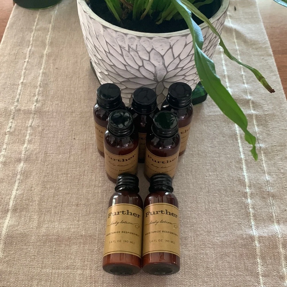 FURTHER Body Lotion Lot of 7 travel size bottles bergamot, olive oil, grasses
